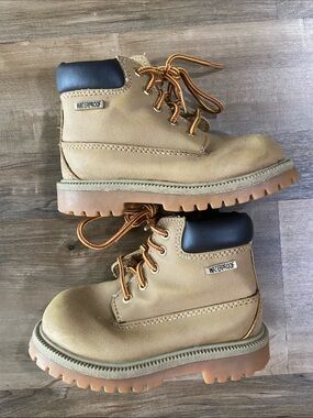 smartfit Tan Lace-Up Kids Work Boots with Side Zip